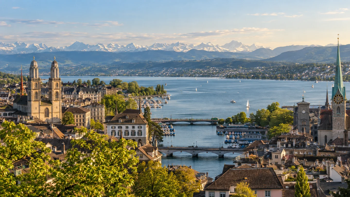 Blick über den Zürichsee und die Zürcher Altstadt